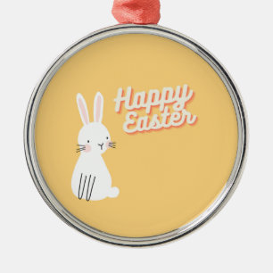 Happy Easter text with bunny orange Metal Tree Decoration