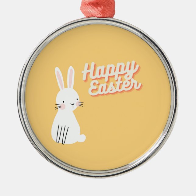Happy Easter text with bunny orange Metal Tree Decoration (Front)
