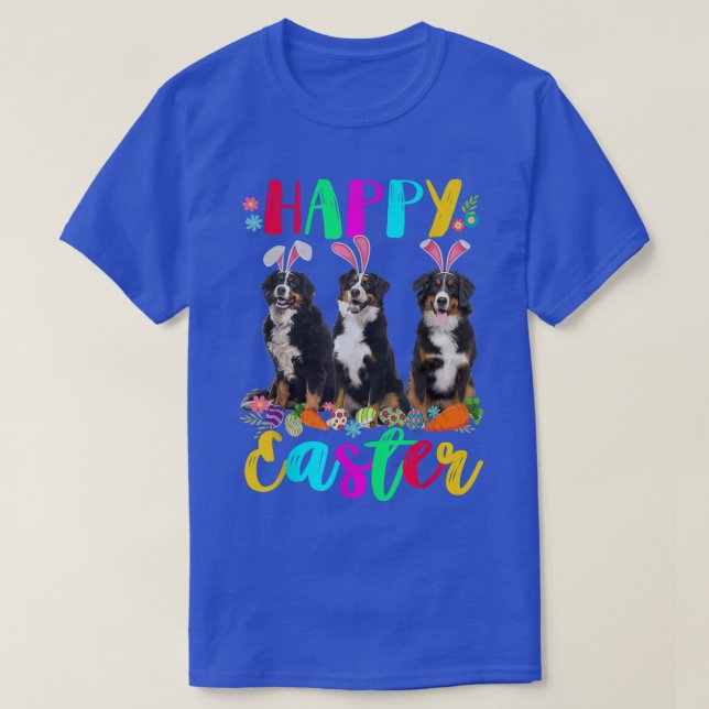 Happy Easter Three Bernese Mountain Wearing Bunny  T-Shirt (Design Front)