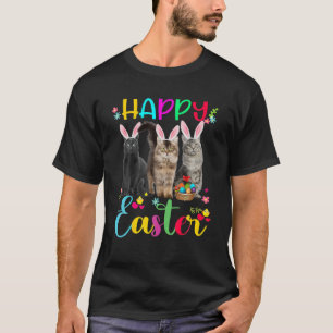Happy Easter Three Cat Wearing Bunny Ears Basket K T-Shirt