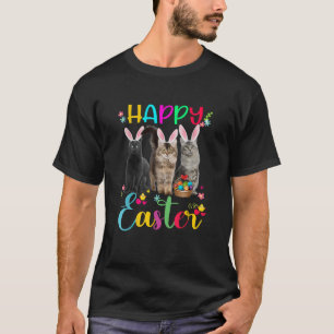 Happy Easter Three Cat Wearing Bunny Ears Basket K T-Shirt