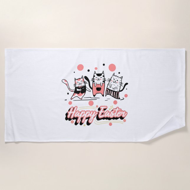 Happy Easter Three Cat Wearing Bunny Kitty Kitten  Beach Towel (Front)