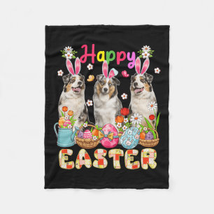 Happy Easter Three Cute Bunny Australian Shepherds Fleece Blanket