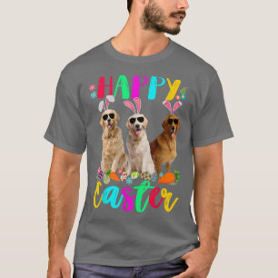 Happy Easter Three Golden Retriever Wearing Bunny T-Shirt