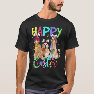 Happy Easter Three Golden Retriever Wearing Bunny T-Shirt