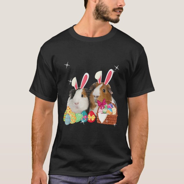 Happy Easter Three Guinea Pig Wearing Bunny Ear Gu T-Shirt (Front)