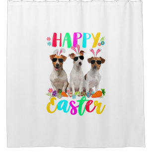 happy easter three jack russell terrier wearing bu shower curtain