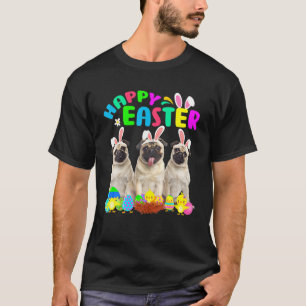Happy Easter Three Pug Wearing Bunny Ear Pug Lover T-Shirt