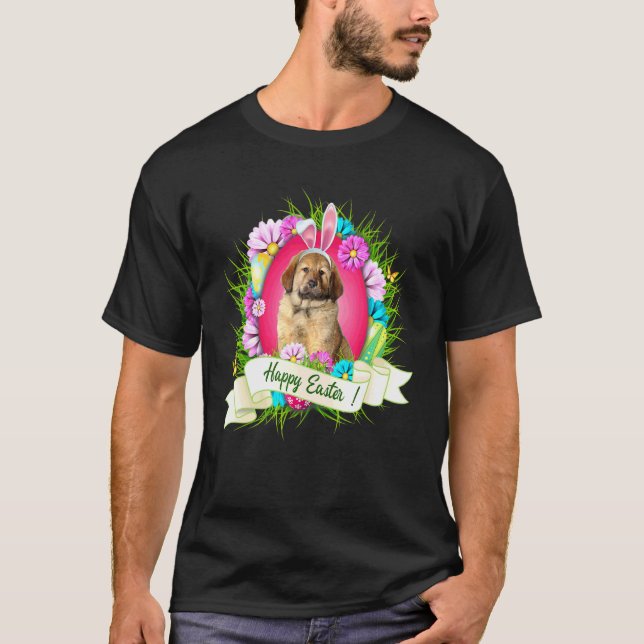 Happy Easter Tibetan Mastiff Wearing Bunny Ear Egg T-Shirt (Front)