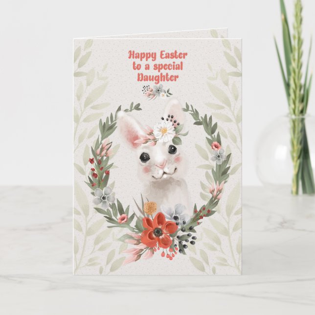 Happy Easter to Daughter Adorable Bunny and Flower Card (Front)