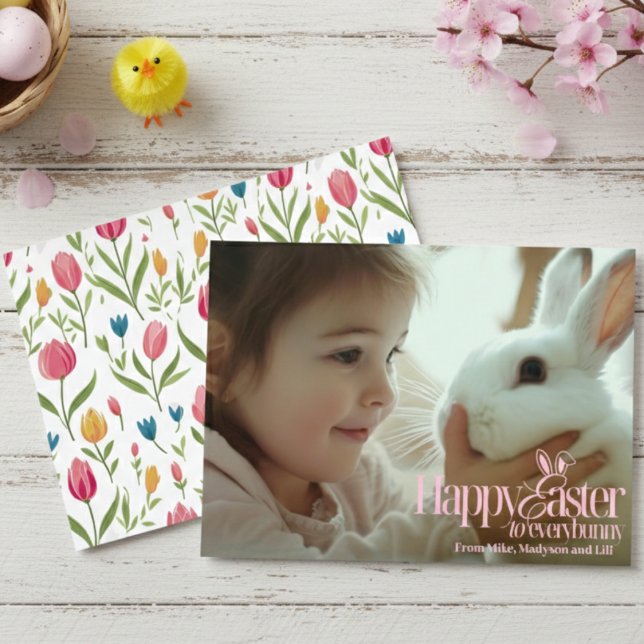 Happy Easter To Everybunny Pink Text Custom Easter Holiday Card (Happy Easter To Everybunny Pink Text Custom Easter Holiday Card)