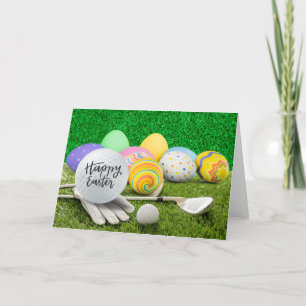 Happy Easter to golfer with eggs and golf club Holiday Card