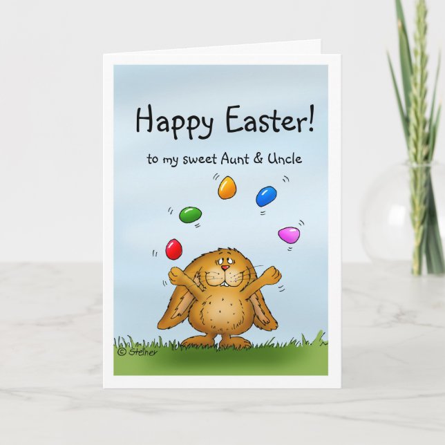 Happy Easter to my Aunt & Uncle - Juggling Bunny Holiday Card (Front)