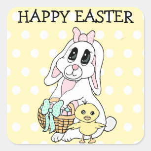 Happy Easter To You Bunny and Chick Square Sticker