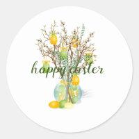 Happy Easter Tree,cute Classic Round Sticker