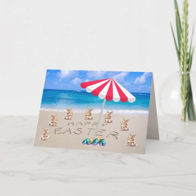 Happy Easter Tropical Beach Custom Name Bunny Holiday Card (Front)
