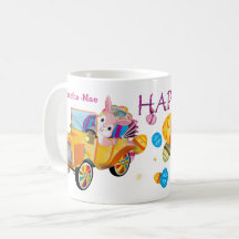 Happy Easter Truck Rabbit with Eggs Personalised
