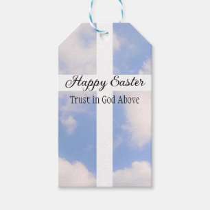 Happy Easter Trust in God Blue and White Gift Tags