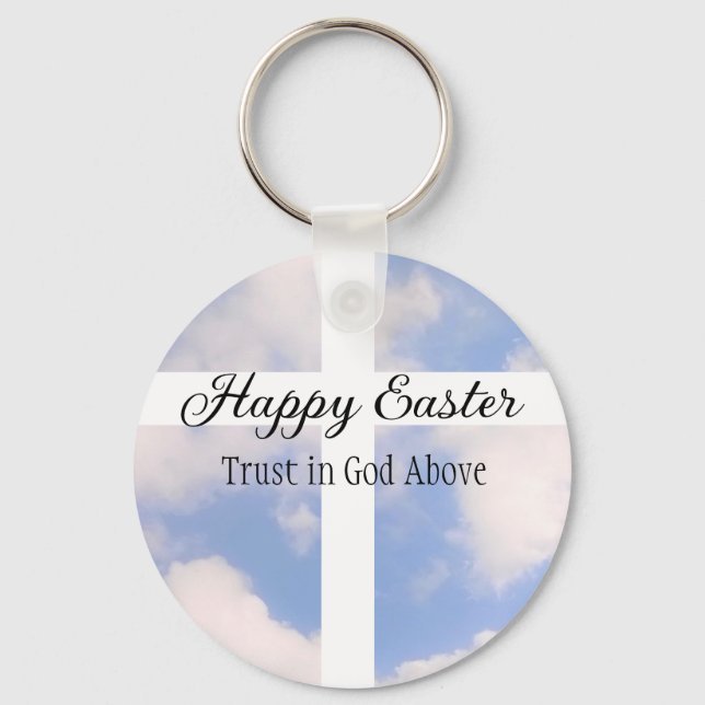 Happy Easter Trust in God Blue and White Key Ring (Front)