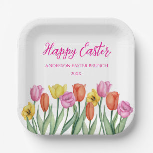 Happy Easter Tulip Paper Plate