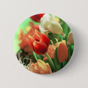 Happy Easter Tulips 6 Cm Round Badge