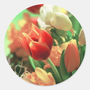 Happy Easter Tulips Classic Round Sticker