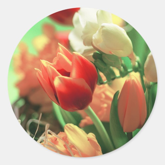 Happy Easter Tulips Classic Round Sticker (Front)