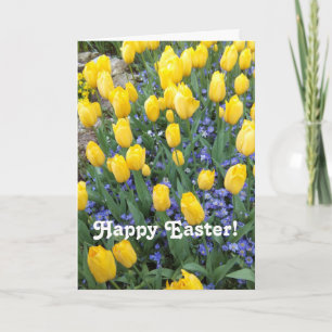 Happy Easter tulips greeting card. Holiday Card