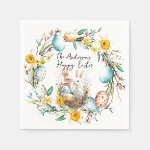 Happy Easter two bannies  and floral Easter Napkin
