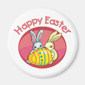 Happy Easter Two Bunnies - Pink Magnet