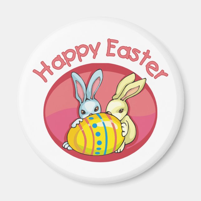 Happy Easter Two Bunnies - Pink Magnet (Front)