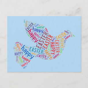 Happy Easter Typography Dove Spring Blue Holiday Postcard