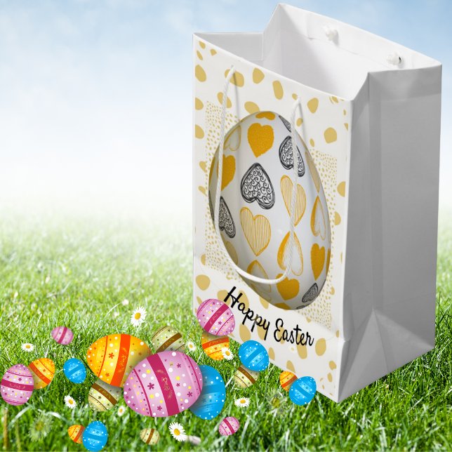 Happy Easter Typography Egg Yellow Modern Stylish Medium Gift Bag (Creator Uploaded)