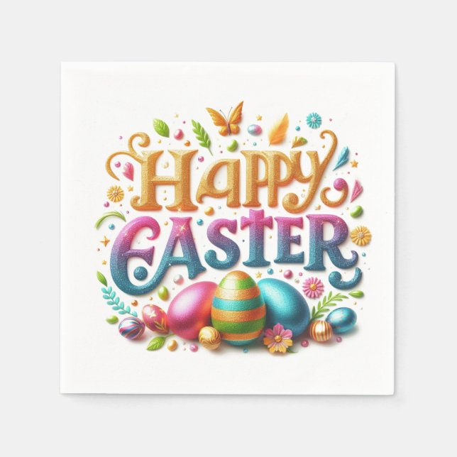 Happy Easter Typography in Glitter Napkin (Front)