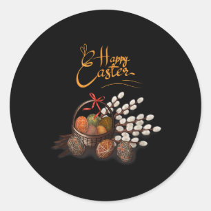 Happy Easter; Ukrainian Traditional Eggs And Willo Classic Round Sticker