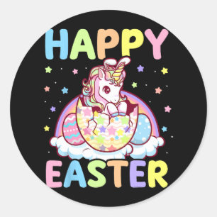 Happy Easter Unicorn Bunny Girls Kids Easter Eggs Classic Round Sticker