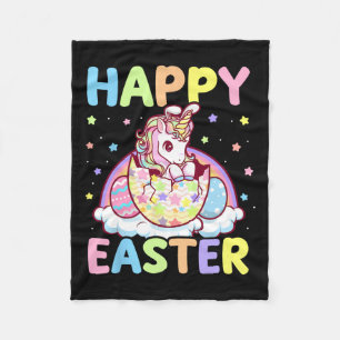 Happy Easter Unicorn Bunny Girls Kids Easter Eggs Fleece Blanket
