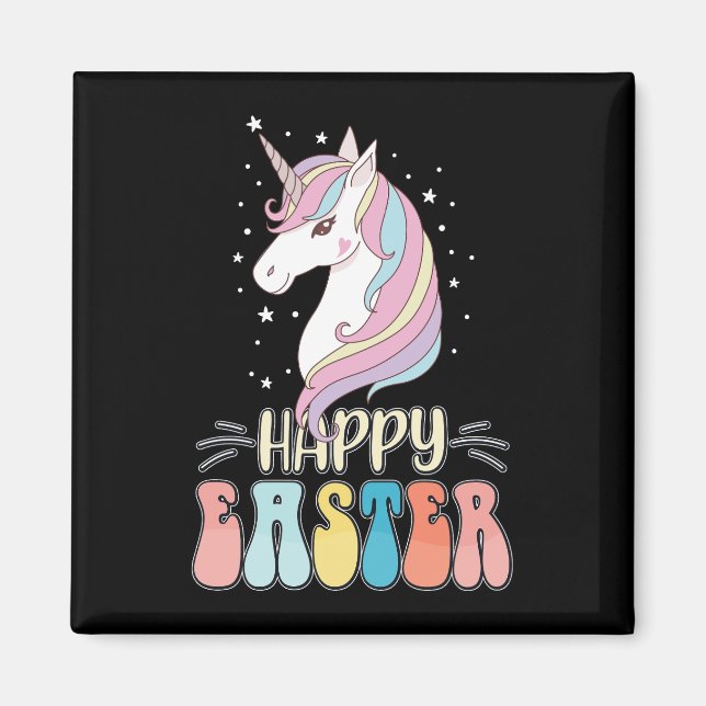 Happy Easter Unicorn Bunny Rabbit Eggs Magnet (Front)