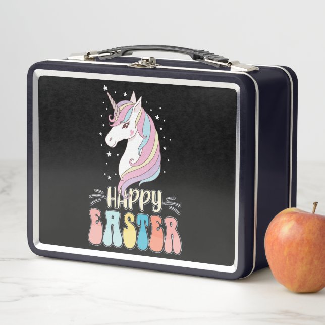 Happy Easter Unicorn Bunny Rabbit Eggs Metal Lunch Box (In Situ)