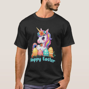 Happy Easter Unicorn Pastel Egg Flower T-Shirt