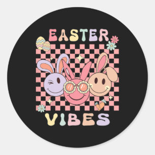 Happy Easter Vibes Bunnies Kids Toddler Girl Boys Classic Round Sticker