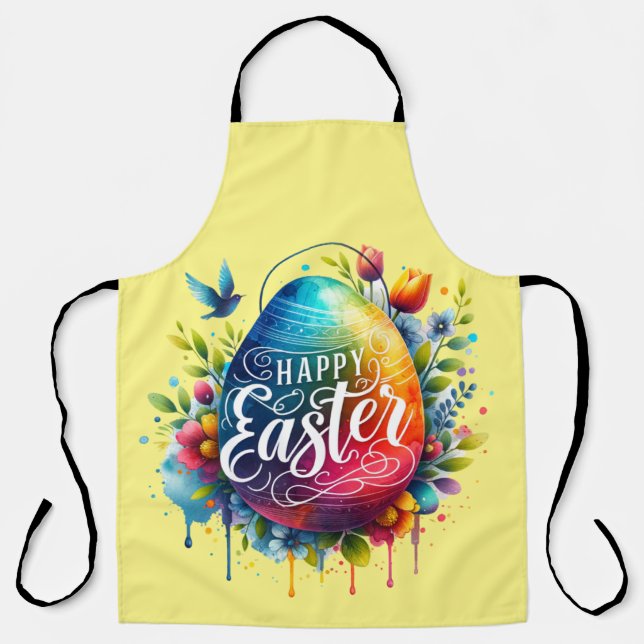 Happy Easter: Vibrant Watercolor Easter Egg Apron (Front)