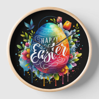 Happy Easter: Vibrant Watercolor Easter Egg Clock