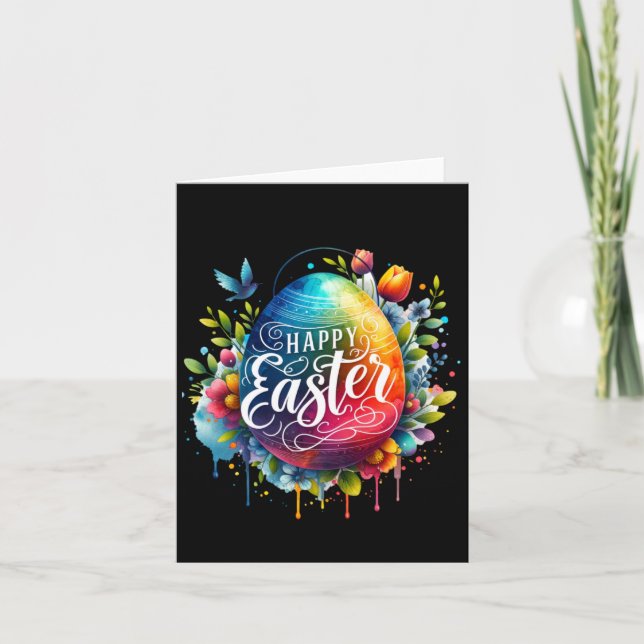 Happy Easter: Vibrant Watercolor Easter Egg Holiday Card (Front)