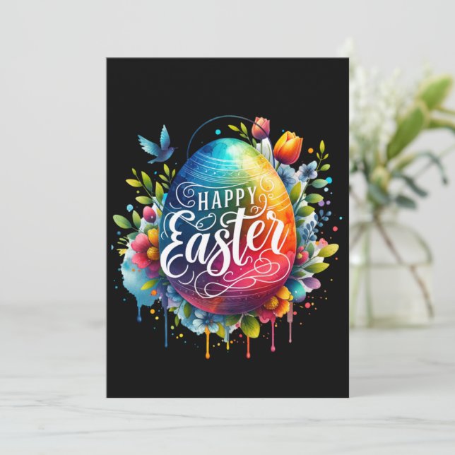 Happy Easter: Vibrant Watercolor Easter Egg Holiday Card (Standing Front)