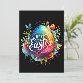 Happy Easter: Vibrant Watercolor Easter Egg Holiday Card