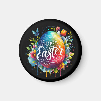 Happy Easter: Vibrant Watercolor Easter Egg Magnet