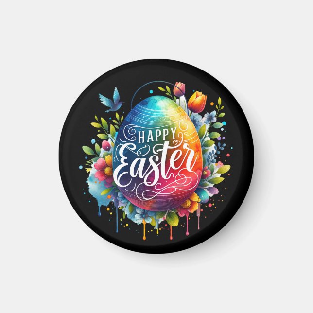 Happy Easter: Vibrant Watercolor Easter Egg Magnet (Front)