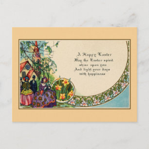 Happy Easter, victorian, people, church, verse Holiday Postcard