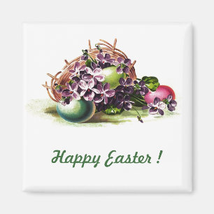 Happy Easter. Vintage Basket with Easter Eggs Magnet